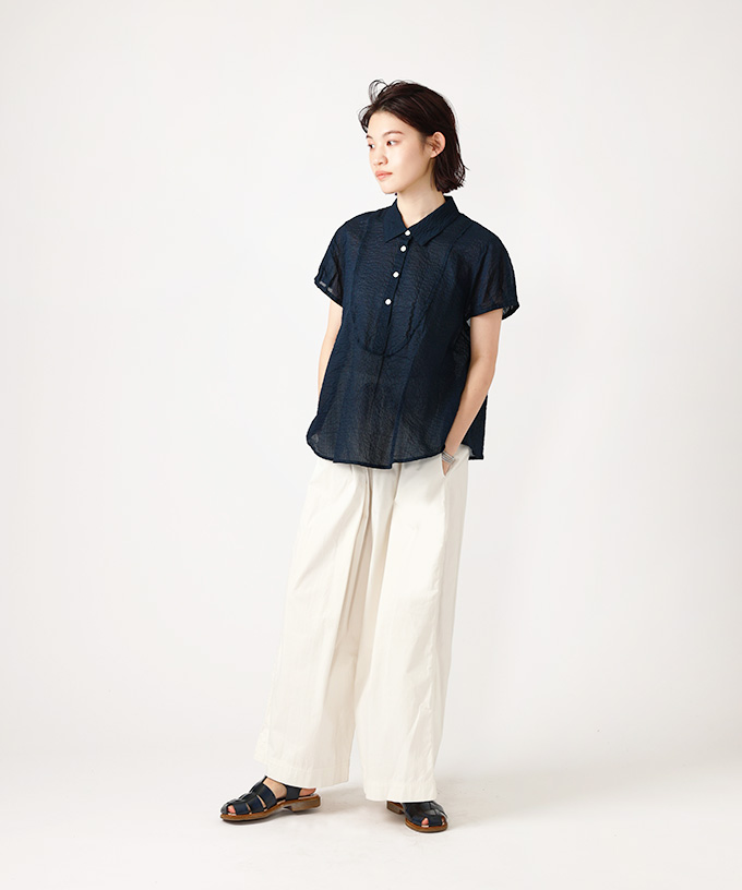 高評価なギフト スズブラウス 塩縮素材のハーフスリーブシャツ /BRAND,BASCO トップス
